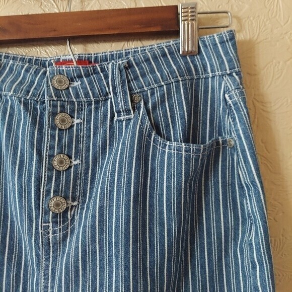 Dickies Railroad Striped Denim Mini Skirt Blue White Button Fly 5/27 - Picture 4 of 10
